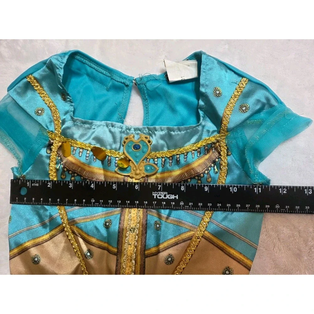 385 Disney Aladdin Jasmine Jumpsuit Costume Girls XS 3T-4T Turquoise Gold